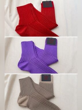 Red Women's Ribbed Metallic Crew Socks by Red . Red&Purple&Beige color sets